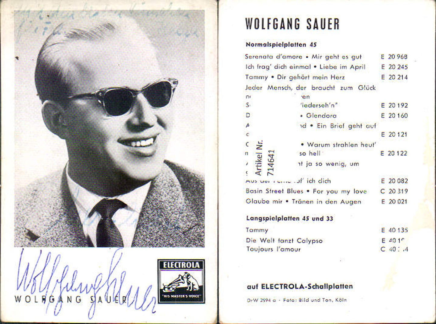 714641 Wolfgang Sauer Electrola original signiert Autogrammkarte