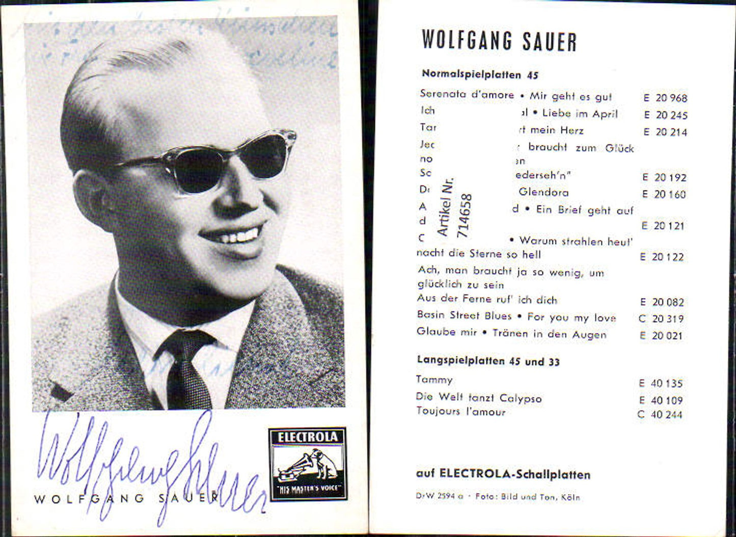 714658 Wolfgang Sauer Electrola original signiert Autogrammkarte