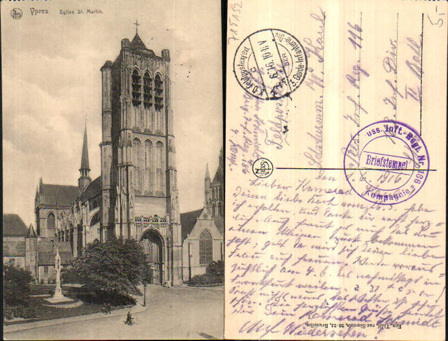 715152 Belgium Flandern Ypern Ypres Eglise St. Martin Feldpost Res. Inf. Reg. 116
