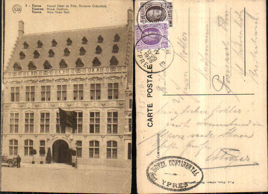 715156 Belgium Flandern Ypern Ypres Nouvel Hotel de Ville Feldpost Pößneck