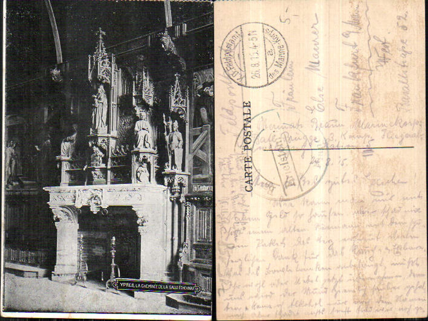 715158 Belgium Flanders Ypres Ypres La Cheminee de la Salle Echevinale Feldpost Frankfurt