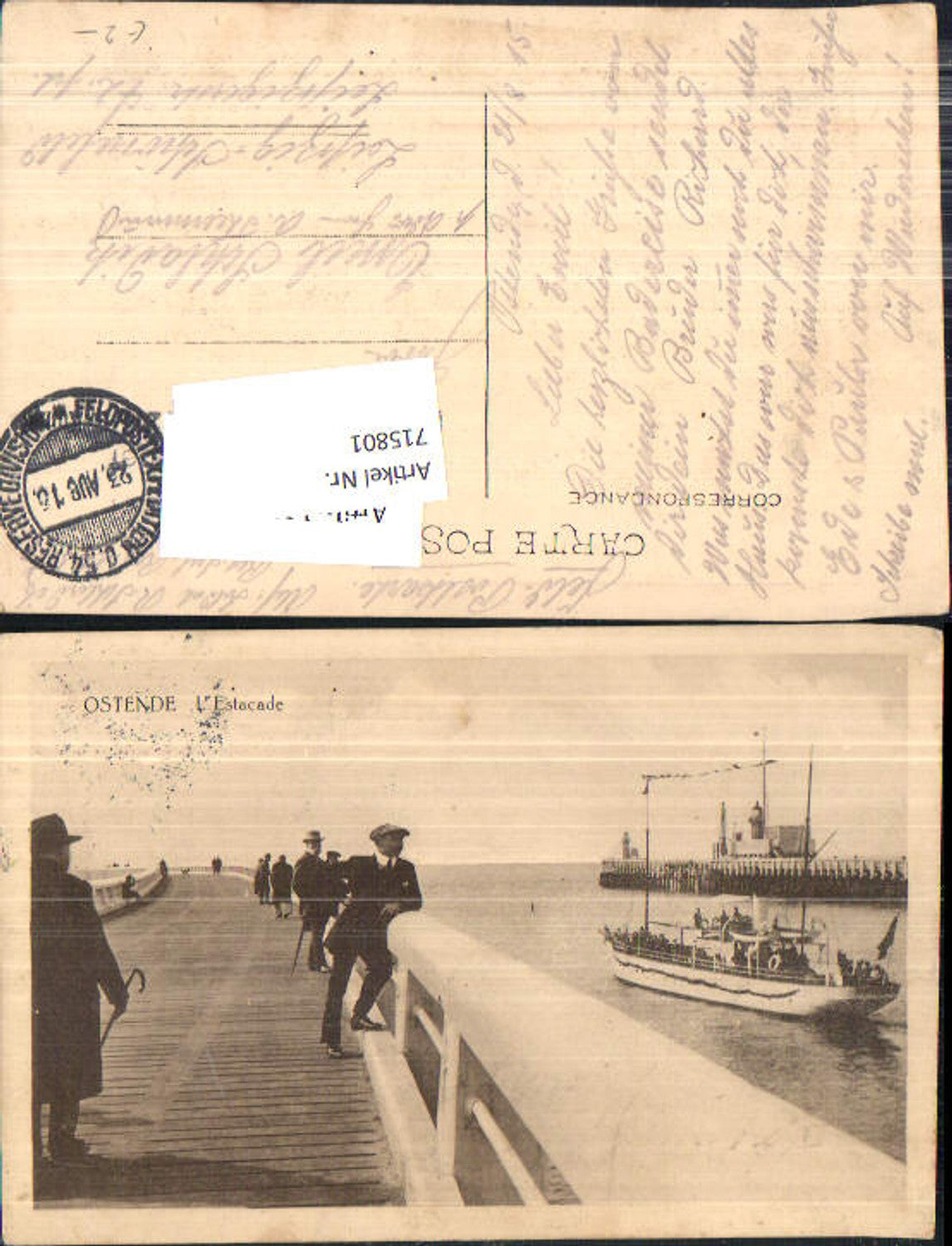 715801 Belgium Ostende Estacade Schiff Hafen Leute Feldpost Leipzig Schönefeld