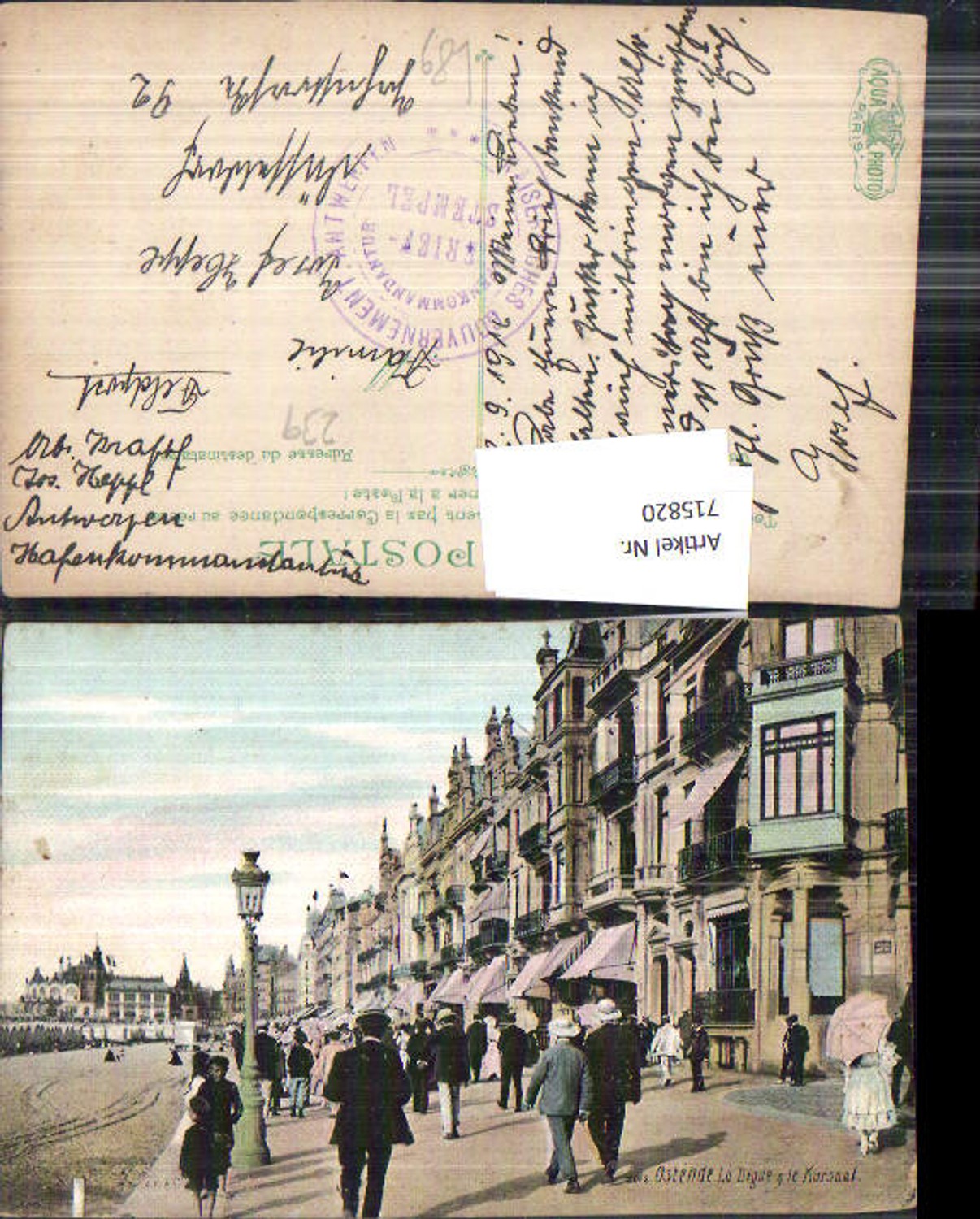 715820 Belgium Ostende La Digue Kursaal Leute Laterne Feldpost Hafenkommandantur Antwerpen