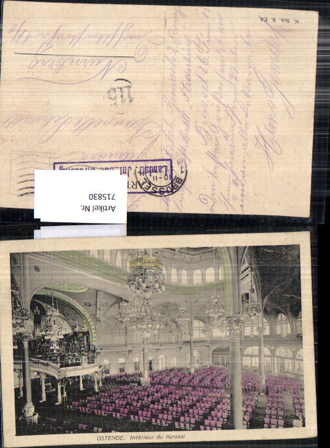Ostende Interieur du Kursaal Feldpost Landsturm Infanterie Bat. Straubing