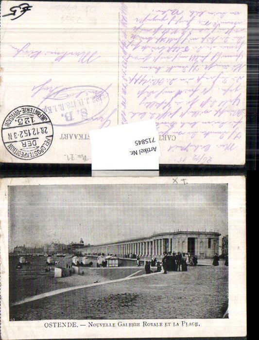 715845 Belgium Ostende Nouvelle Galerie Royale et Plage Feldpost Markneukirchen